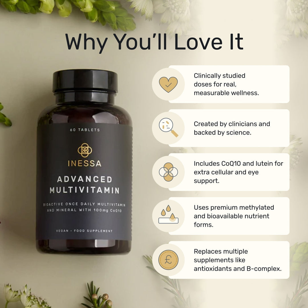Advanced Multivitamin for Men & Women - Methylated, 60 Tablets | One tablet a day covers the lot, in the active forms your body can use straight away. With CoQ10, D3 and K2.