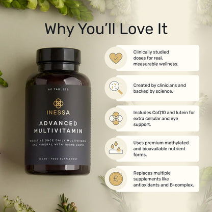 Advanced Multivitamin for Men & Women - Methylated, 60 Tablets | One tablet a day covers the lot, in the active forms your body can use straight away. With CoQ10, D3 and K2.